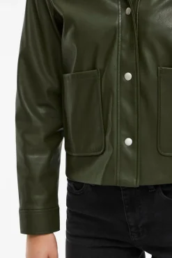 Vila Chaqueta polipiel abotonada Kaki Sale