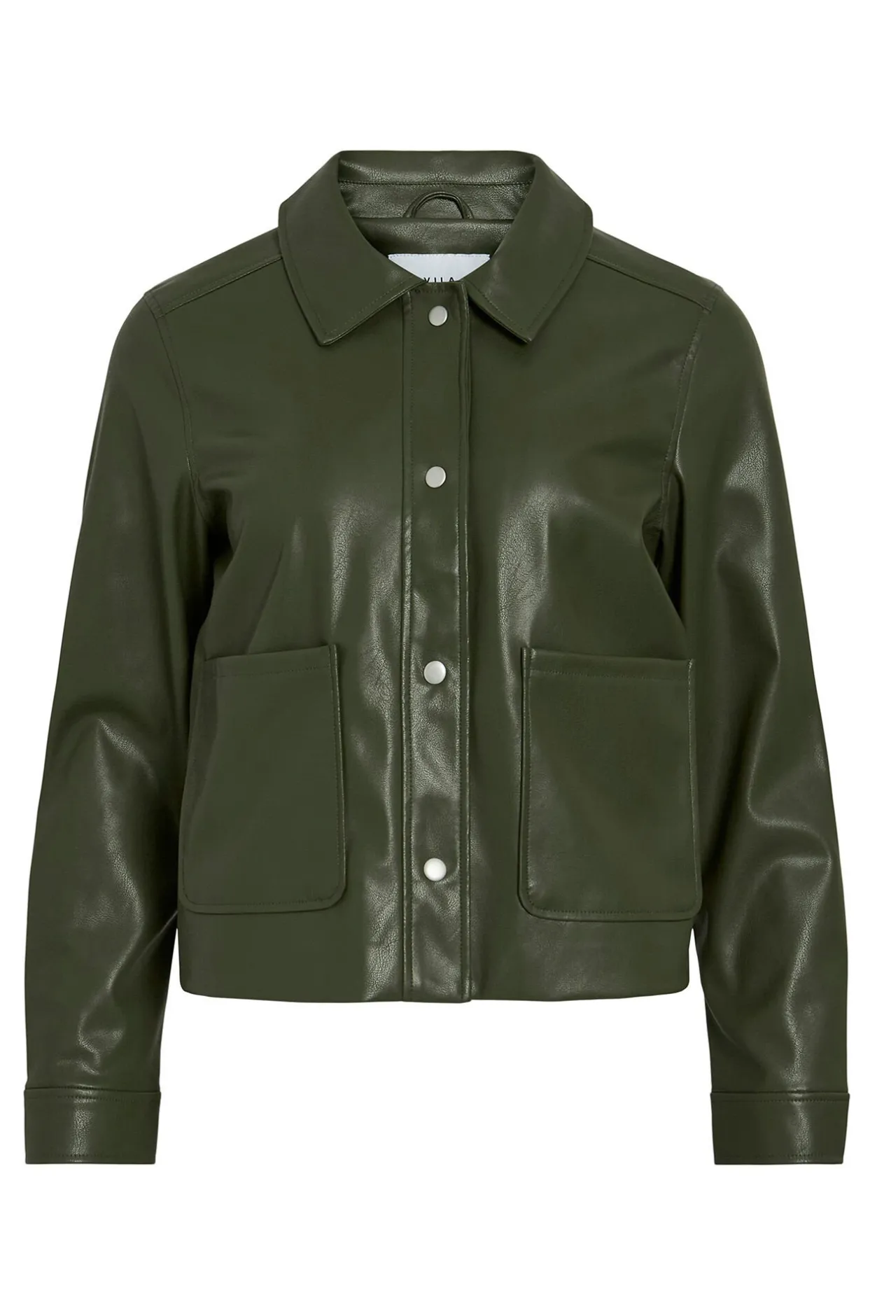 Vila Chaqueta polipiel abotonada Kaki Sale