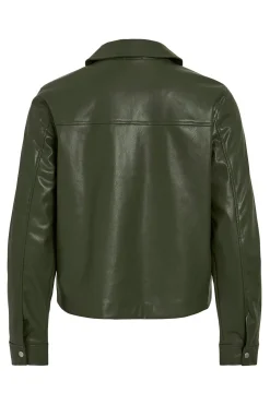 Vila Chaqueta polipiel abotonada Kaki Sale