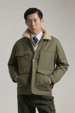 PuroEGO Chaqueta worker cuello borreguillo Verde Outlet