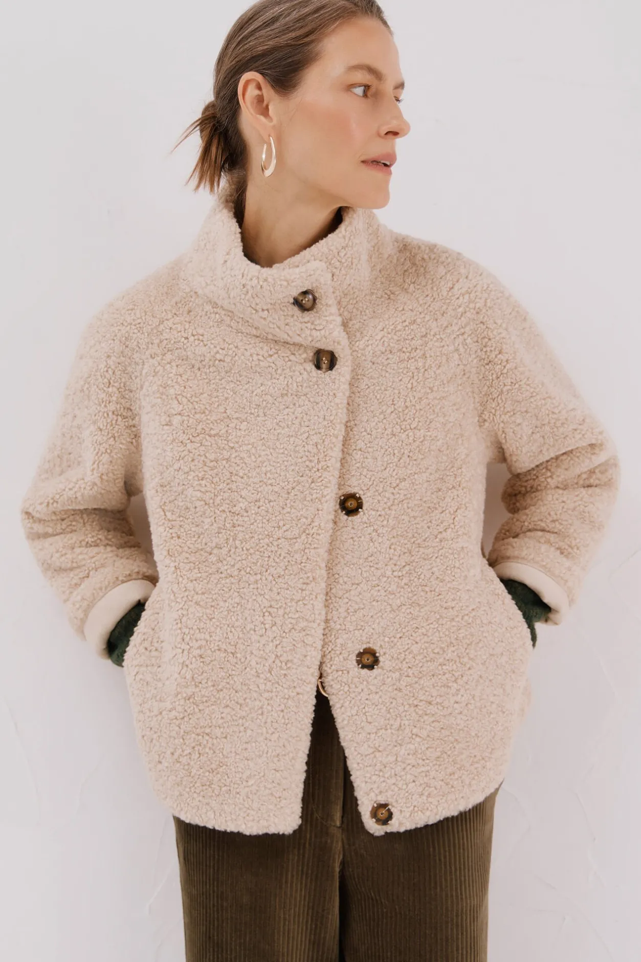 Cortefiel Chaquetón efecto pelo crudo Beige Sale