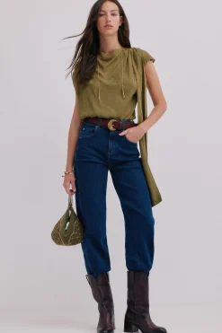 Hoss Intropia Charlotte. Top drapeado Kaki Discount