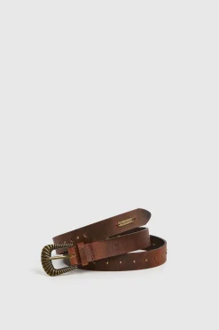 Pepe Jeans Cinturón Piel Con Tachuelas marr&oacute;n Hot