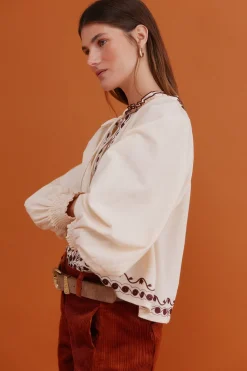 Hoss Intropia Claudia. Blusa bordada Marfil Outlet