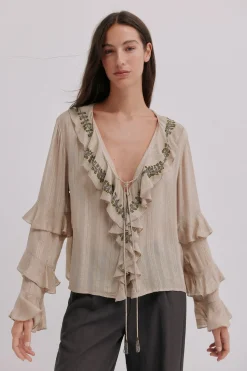 Hoss Intropia Clotilde. Blusa romántica Beige Sale
