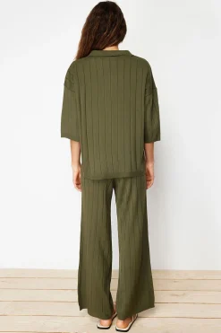 Trendyol Conjunto básico 2 piezas canalé verde Sale