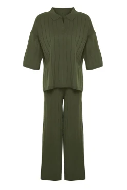 Trendyol Conjunto básico 2 piezas canalé verde Sale