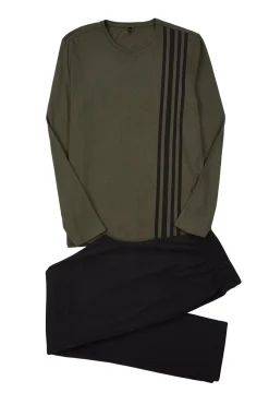 Trendyol Conjunto de pijama caqui de corte regular con estampado de rayas kaki Sale