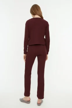 Trendyol Conjunto de pijama de pana en color burdeos Hot
