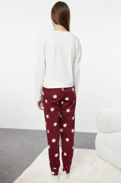 Trendyol Conjunto de pijama estrellas blanco y rojo burdeos Discount