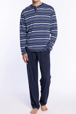 Punto Blanco Conjunto de pijama largo modal/algodón con cuello tapeta Elegance azul Outlet