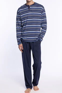 Punto Blanco Conjunto de pijama largo modal/algodón con cuello tapeta Elegance azul Outlet