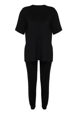 Trendyol Conjunto pantalones y camiseta liso negro Sale