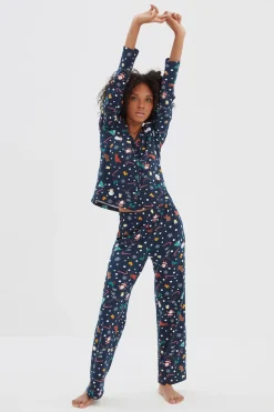 Trendyol Conjunto pijama camisero Navidad azul Clearance