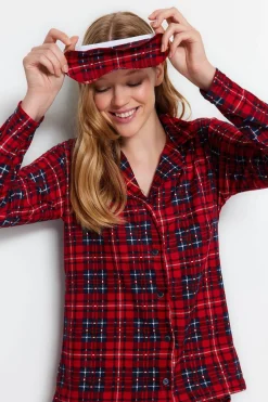 Trendyol Conjunto pijama camisero cuadros rojo Online