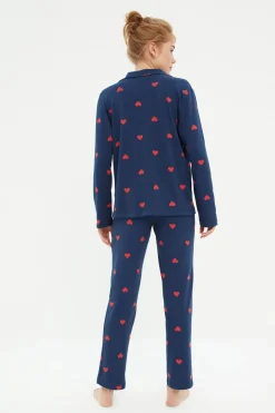 Trendyol Conjunto pijama camisero corazones azul Online