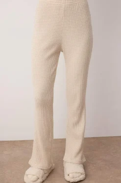 Trendyol Conjunto pijama canalé cárdigan y pantalón beige Outlet