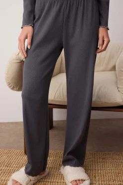 Trendyol Conjunto pijama canalé detalle lazos gris Outlet