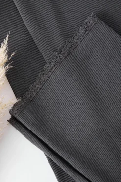 Trendyol Conjunto pijama canalé detalle lazos gris Outlet