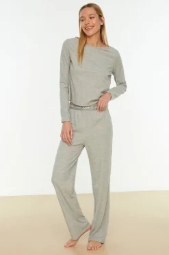 Trendyol Conjunto pijama canalé gris Clearance