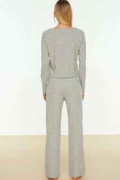 Trendyol Conjunto pijama canalé gris Clearance