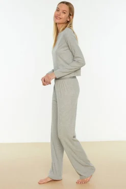 Trendyol Conjunto pijama canalé gris Clearance