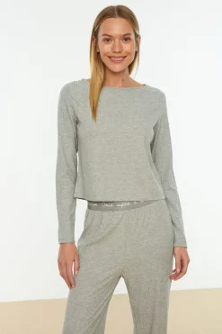 Trendyol Conjunto pijama canalé gris Clearance