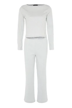 Trendyol Conjunto pijama canalé gris Clearance
