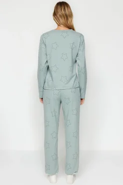 Trendyol Conjunto pijama con estrellas menta100% algodón verde