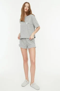 Trendyol Conjunto pijama corto volantes gris Outlet
