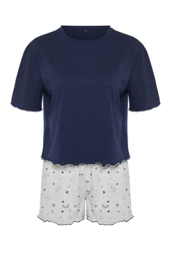 Trendyol Conjunto pijama corto volantes estrellas azul Online