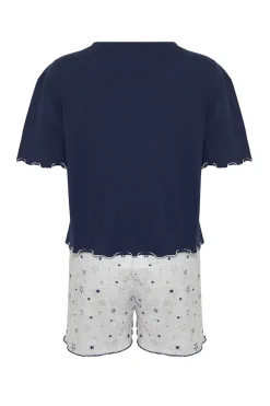 Trendyol Conjunto pijama corto volantes estrellas azul Online