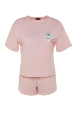 Trendyol Conjunto pijama corto volantes rosa Sale