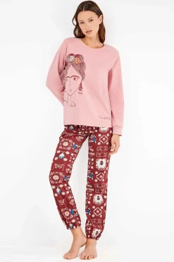 Gisela Conjunto pijama Frida Kahlo punto interlock rosa Discount