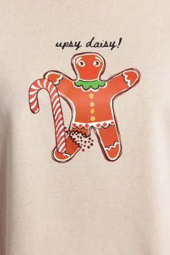 Trendyol Conjunto pijama Galleta jengibre Navidad beige amarillo Clearance