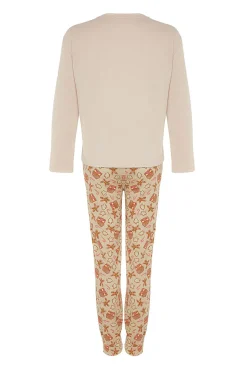 Trendyol Conjunto pijama Galleta jengibre Navidad beige amarillo Clearance