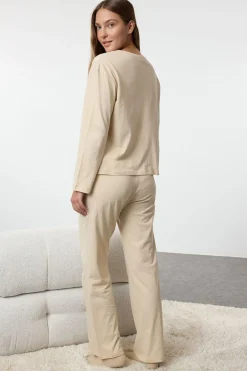 Trendyol Conjunto pijama galletas Navidad 100% algodón beige Discount