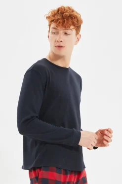 Trendyol Conjunto pijama hombre cuadros rojo y azul estampado Clearance