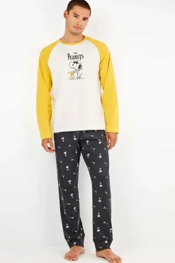 Gisela Conjunto pijama hombre Snoopy en punto interlock beige