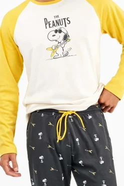 Gisela Conjunto pijama hombre Snoopy en punto interlock beige