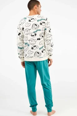 Gisela Conjunto pijama hombre Snoopy en punto interlock blanco Discount