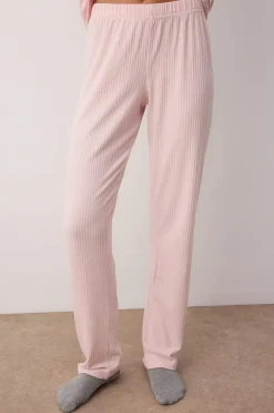 Trendyol Conjunto pijama invierno canalé rosa Hot