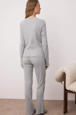 Trendyol Conjunto pijama jaspeado tapeta gris Online