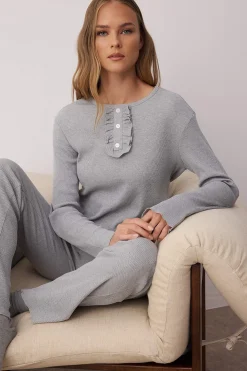 Trendyol Conjunto pijama jaspeado tapeta gris Online