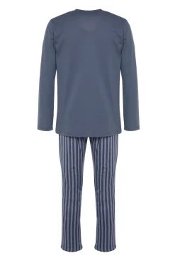 Trendyol Conjunto pijama largo rayas100% algodón azul Online