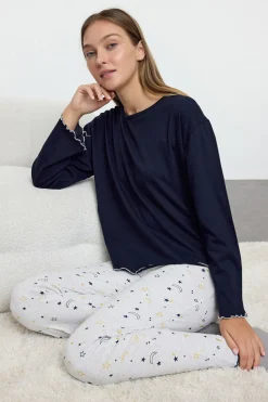 Trendyol Conjunto pijama largo estrellas azul Hot