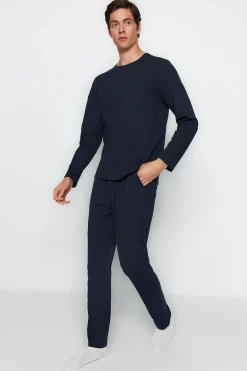 Trendyol Conjunto pijama largo liso hombre azul