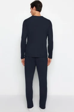 Trendyol Conjunto pijama largo liso hombre azul