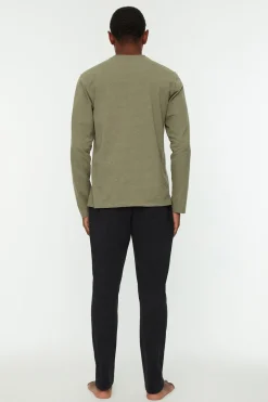 Trendyol Conjunto pijama liso hombre dibujo panda kaki Sale