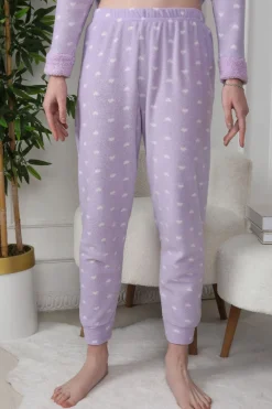 Trendyol Conjunto pijama polar conejo y corazones lila morado/lila Clearance